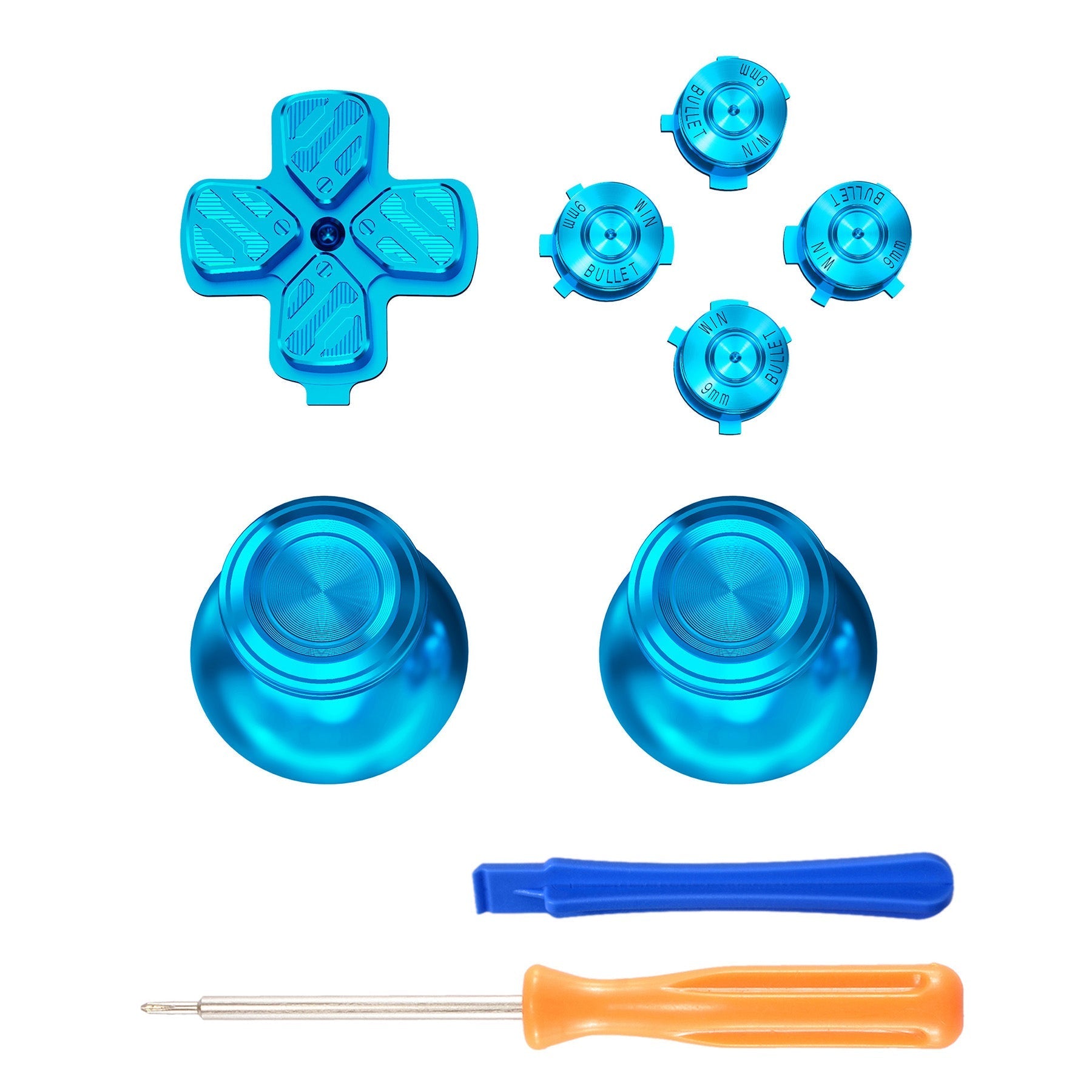 eXtremeRate Replacement Aluminum Metal Thumbsticks Dpad ABXY Buttons for PS5 Controller - Blue eXtremeRate