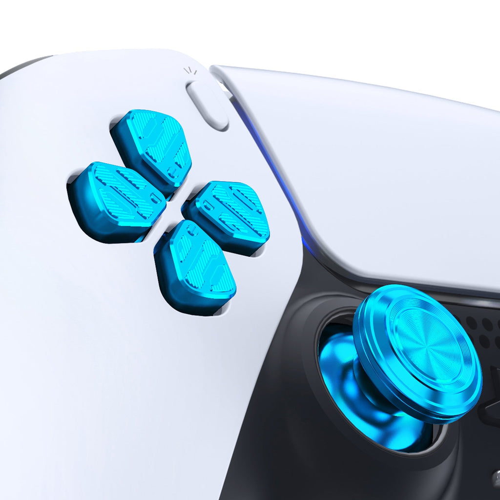 eXtremeRate Replacement Aluminum Metal Thumbsticks Dpad ABXY Buttons for PS5 Controller - Blue eXtremeRate