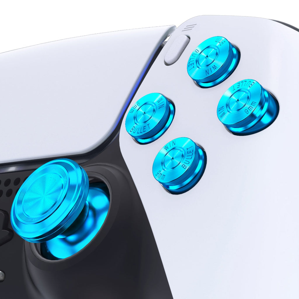 eXtremeRate Replacement Aluminum Metal Thumbsticks Dpad ABXY Buttons for PS5 Controller - Blue eXtremeRate