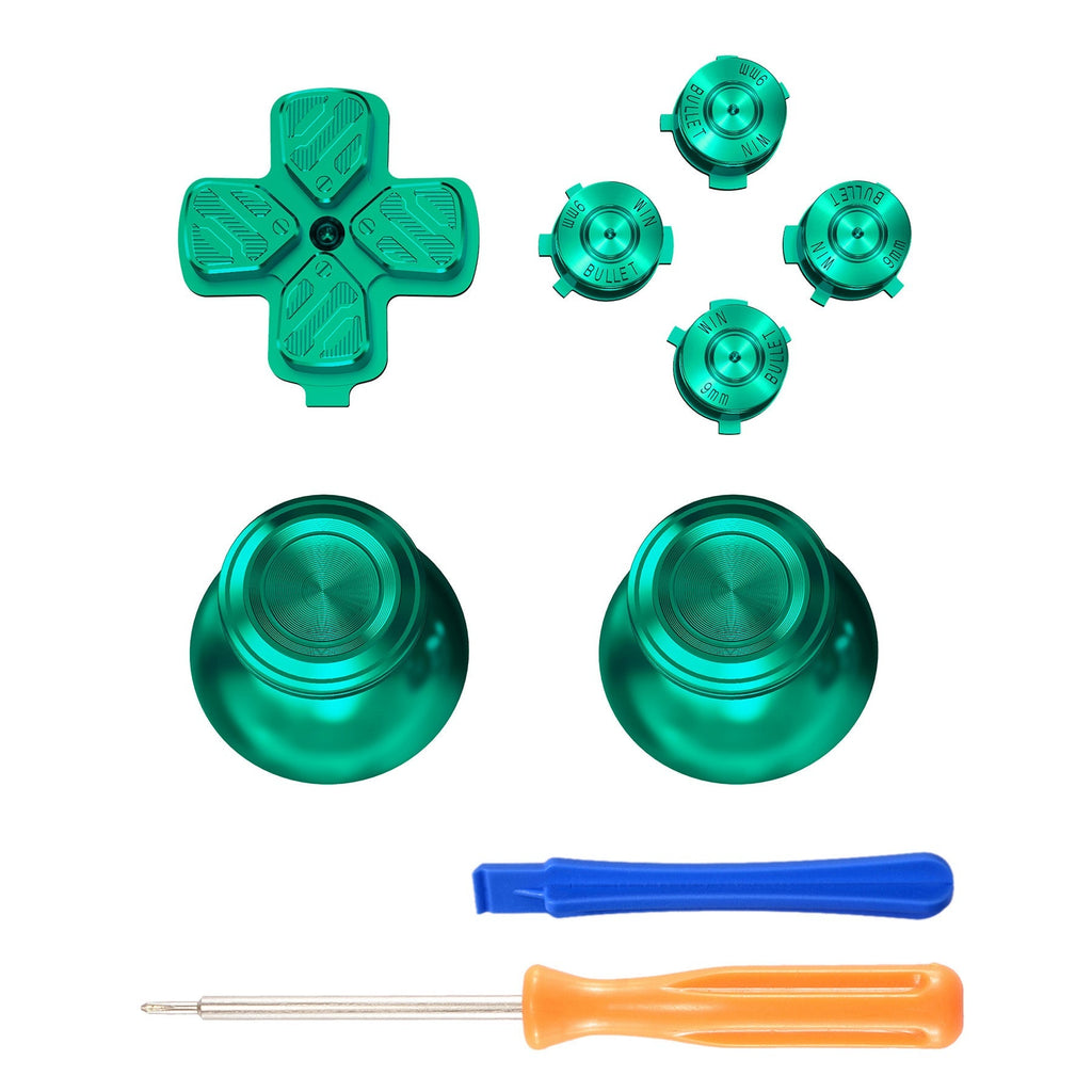 eXtremeRate Replacement Aluminum Metal Thumbsticks Dpad ABXY Buttons for PS5 Controller - Green eXtremeRate