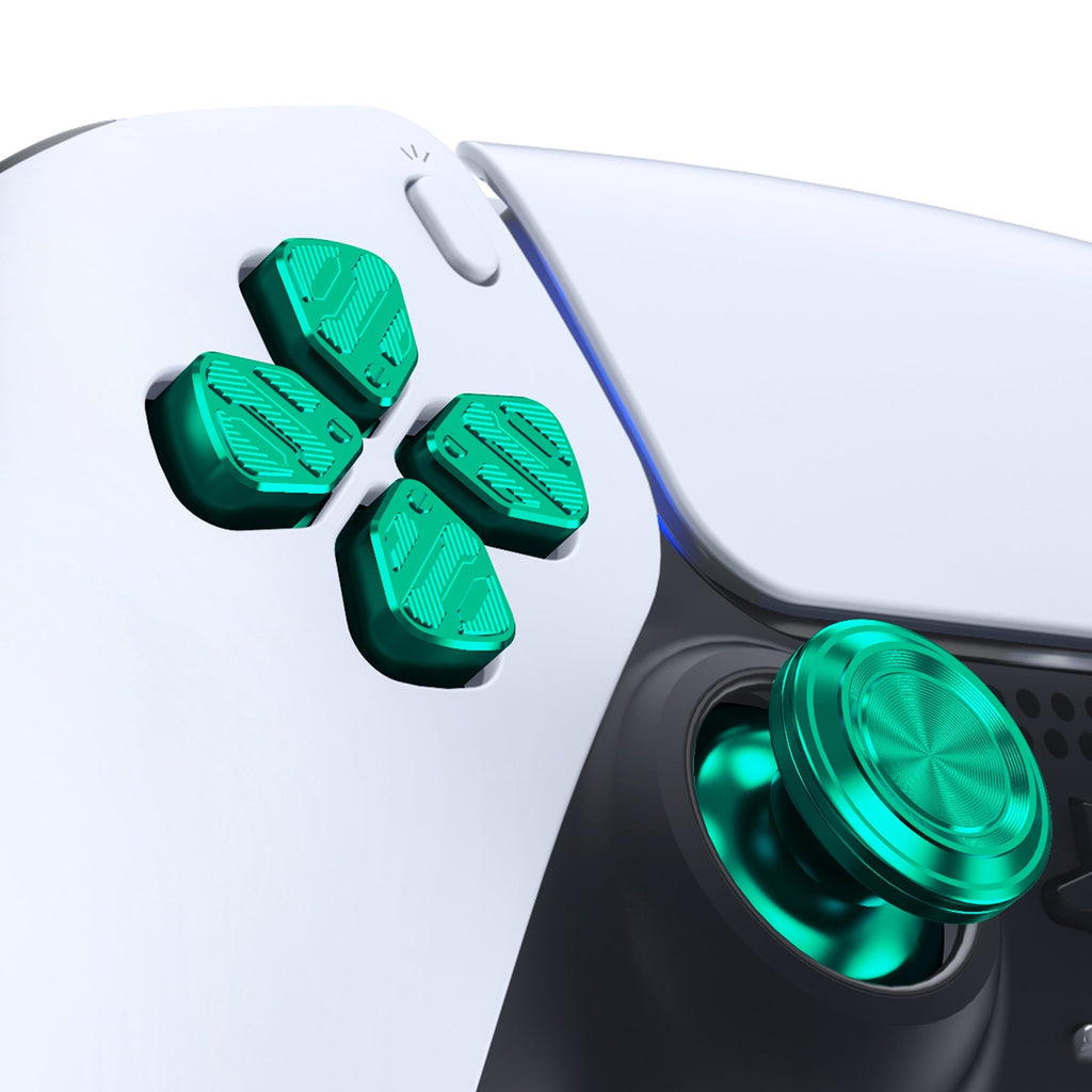 eXtremeRate Replacement Aluminum Metal Thumbsticks Dpad ABXY Buttons for PS5 Controller - Green eXtremeRate