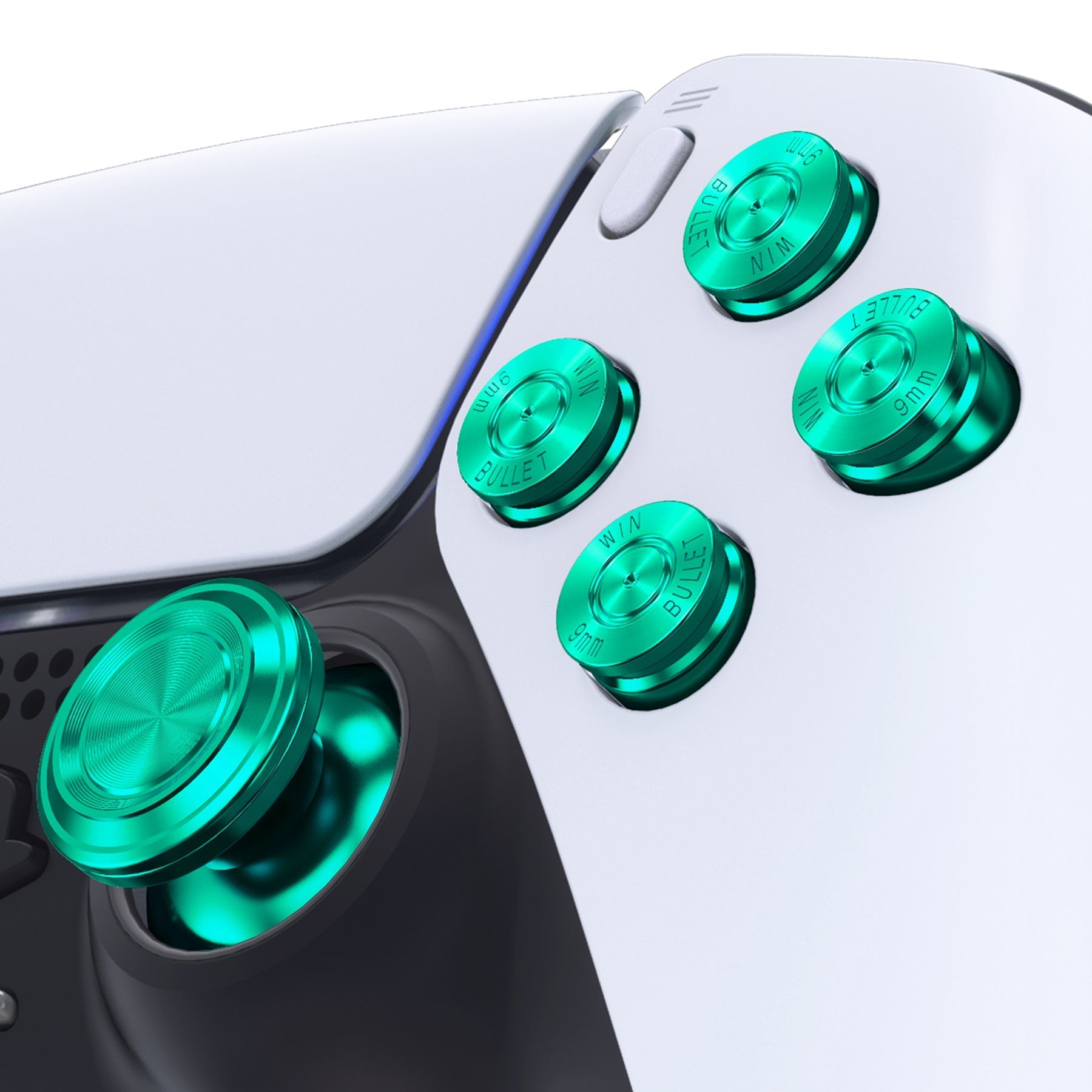 eXtremeRate Replacement Aluminum Metal Thumbsticks Dpad ABXY Buttons for PS5 Controller - Green eXtremeRate