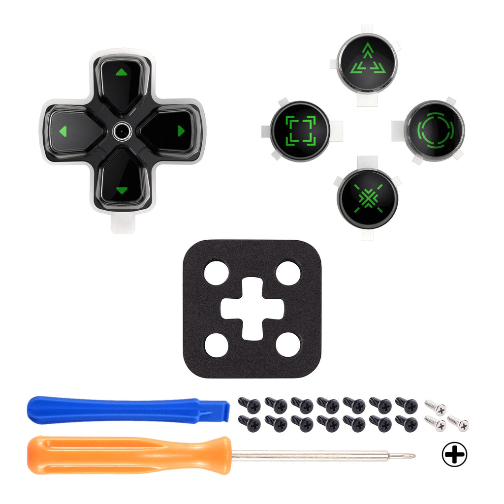 eXtremeRate Replacement Custom Three-Tone Dpad Action Buttons with Redesigned Symbols for PS5 Controller - Black & Clear & Green eXtremeRate