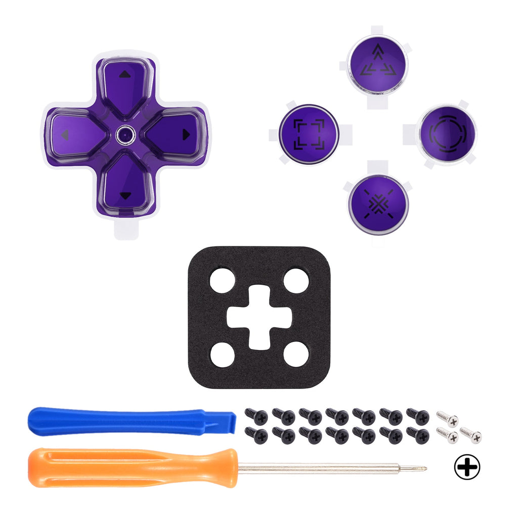 eXtremeRate Replacement Custom Three-Tone Dpad Action Buttons with Redesigned Symbols for PS5 Controller - Purple & Clear & Black eXtremeRate