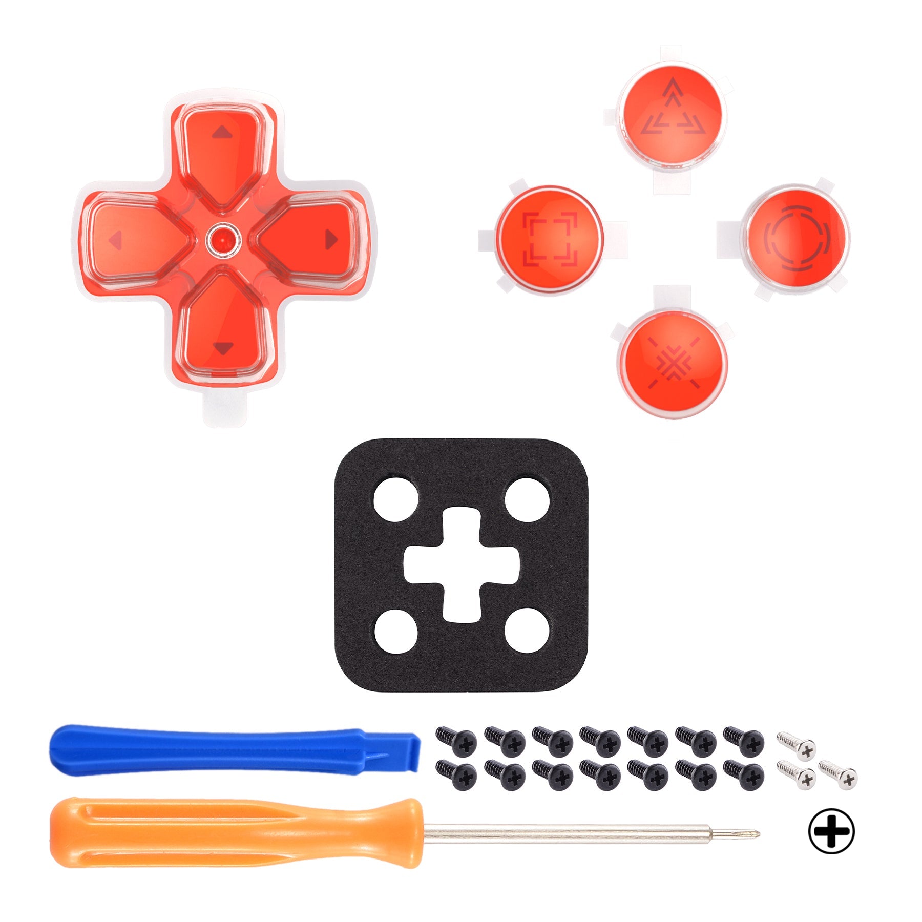 eXtremeRate Replacement Custom Three-Tone Dpad Action Buttons with Redesigned Symbols for PS5 Controller - Orange & Clear & Red eXtremeRate