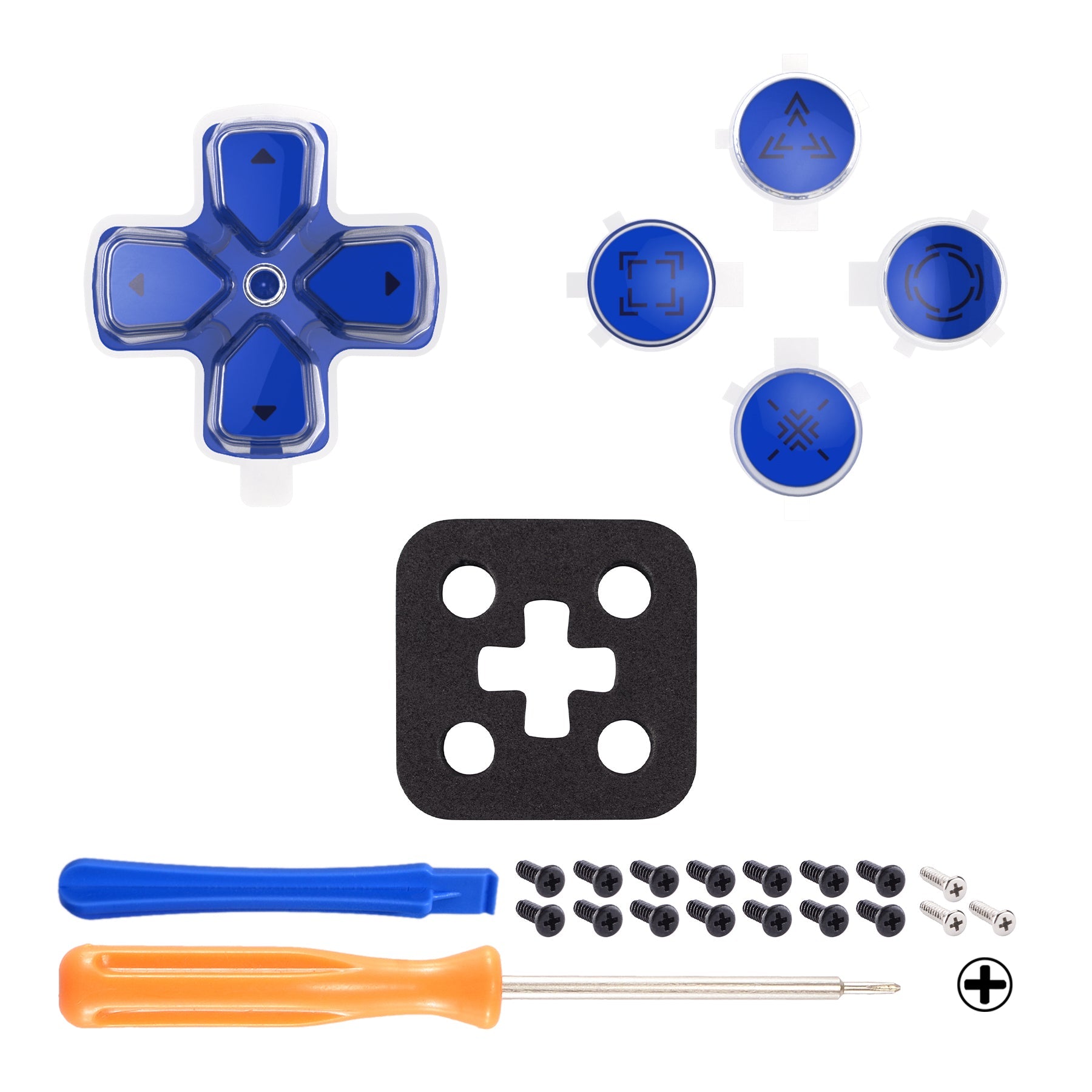 eXtremeRate Replacement Custom Three-Tone Dpad Action Buttons with Redesigned Symbols for PS5 Controller - Blue & Clear & Black eXtremeRate