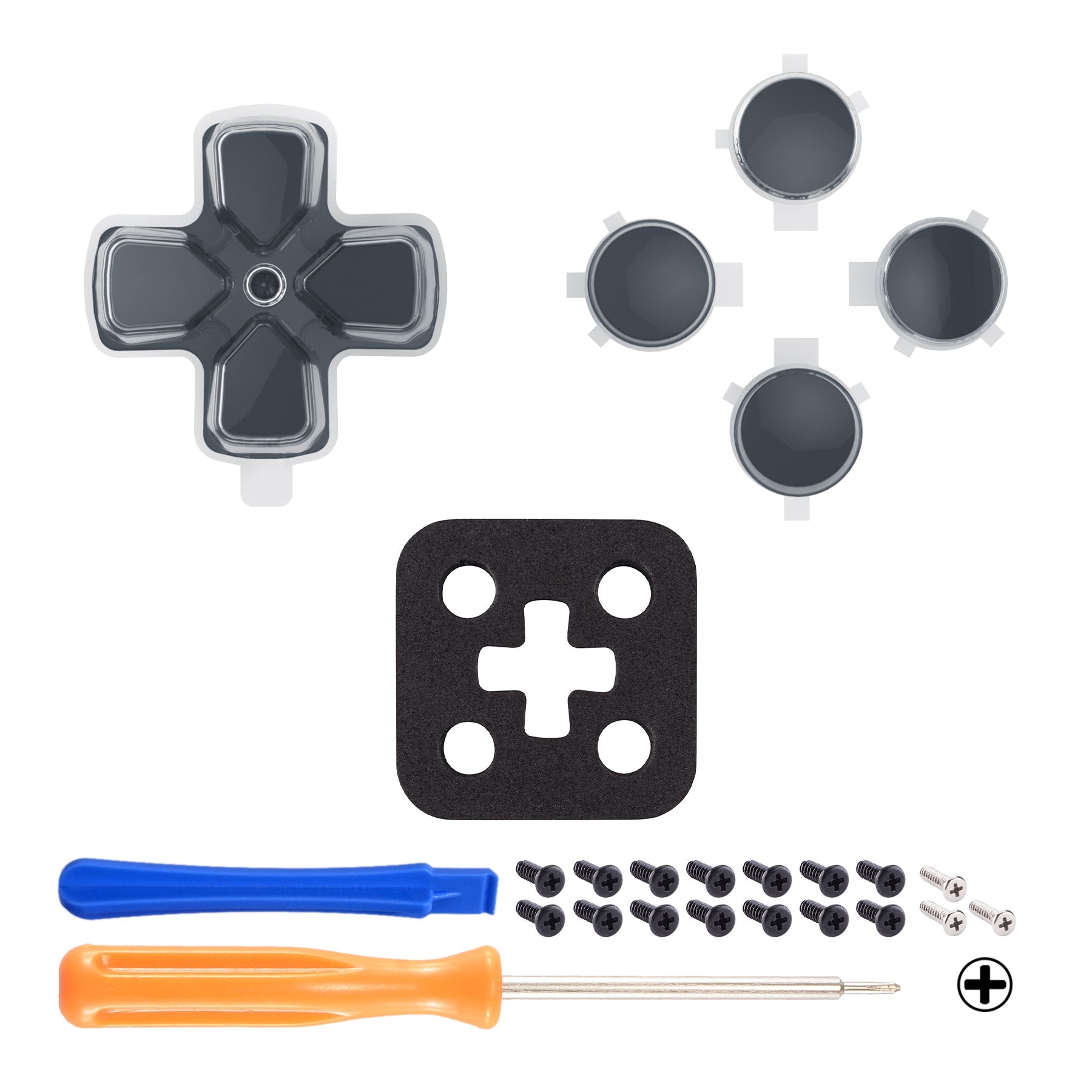 eXtremeRate Replacement No Letter Imprint Two-Tone Dpad Action Buttons for PS5 Controller - Gray & Clear eXtremeRate