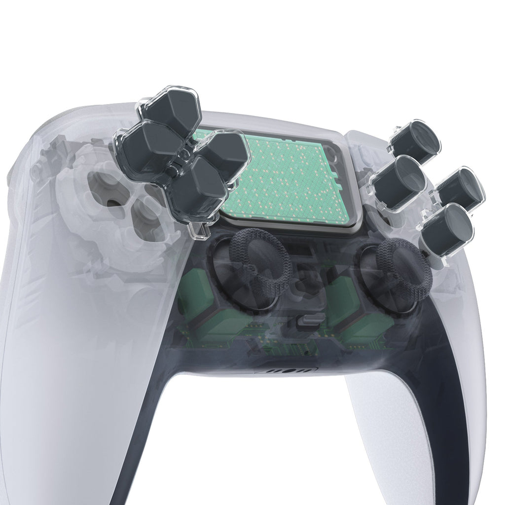 eXtremeRate Replacement No Letter Imprint Two-Tone Dpad Action Buttons for PS5 Controller - Gray & Clear eXtremeRate