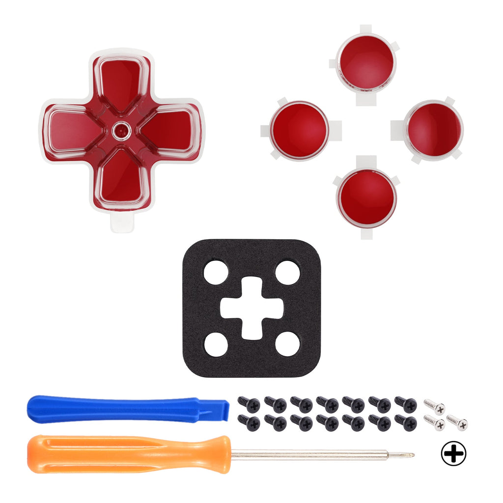 eXtremeRate Replacement No Letter Imprint Two-Tone Dpad Action Buttons for PS5 Controller - Carmine Red & Clear eXtremeRate