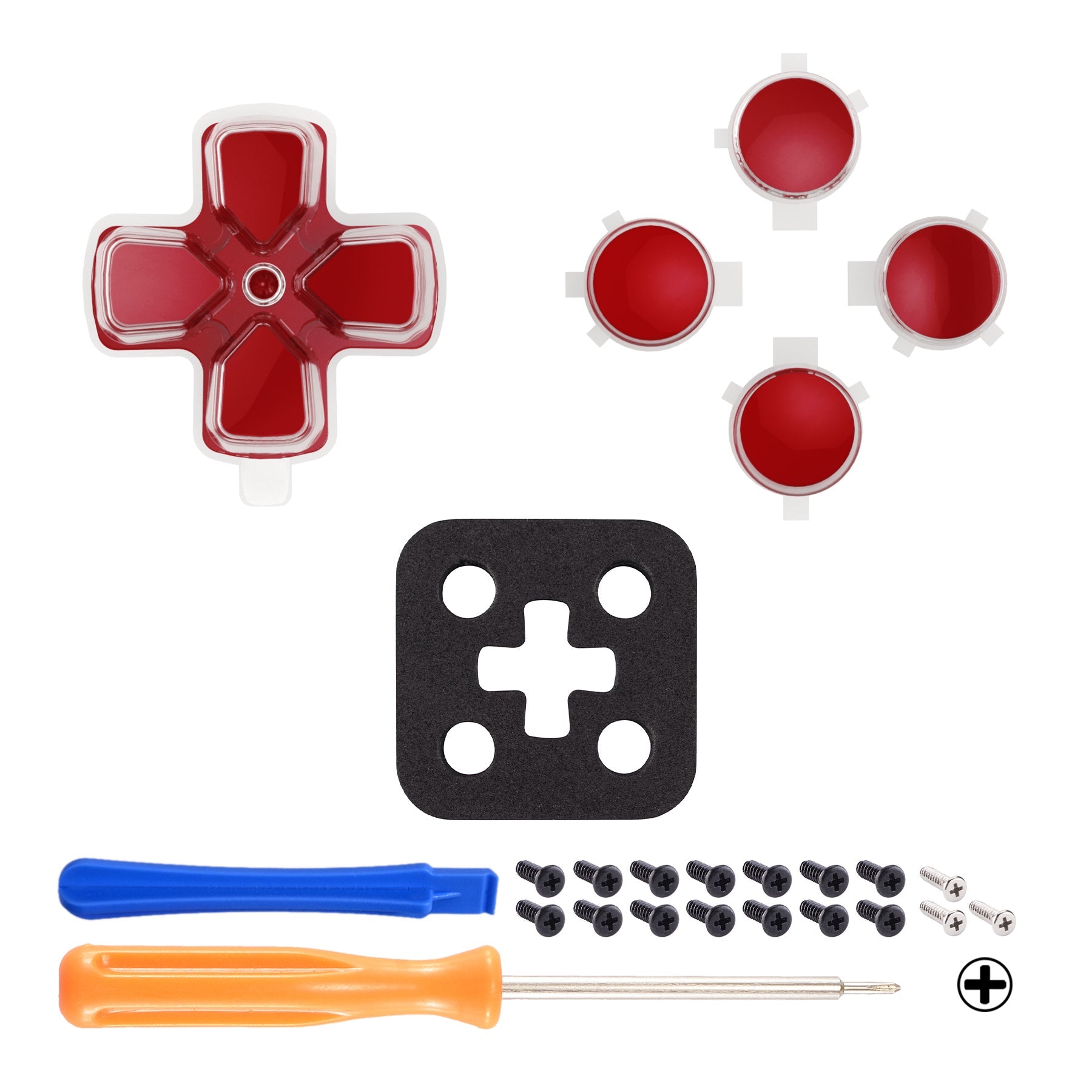 eXtremeRate Replacement No Letter Imprint Two-Tone Dpad Action Buttons for PS5 Controller - Carmine Red & Clear eXtremeRate