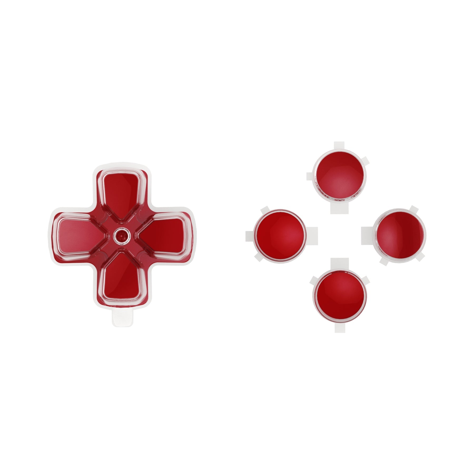 eXtremeRate Replacement No Letter Imprint Two-Tone Dpad Action Buttons for PS5 Controller - Carmine Red & Clear eXtremeRate