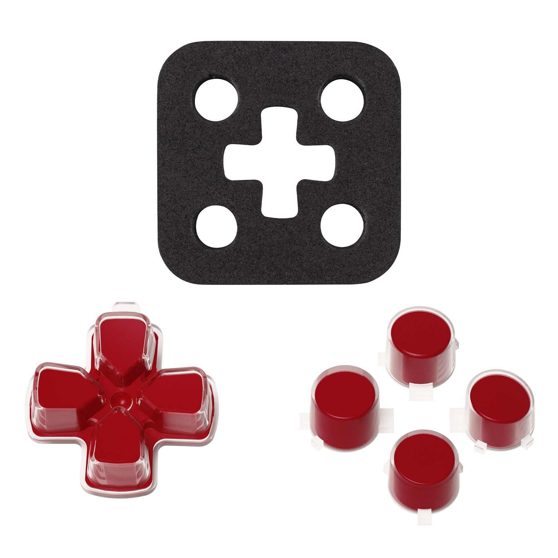 eXtremeRate Replacement No Letter Imprint Two-Tone Dpad Action Buttons for PS5 Controller - Carmine Red & Clear eXtremeRate