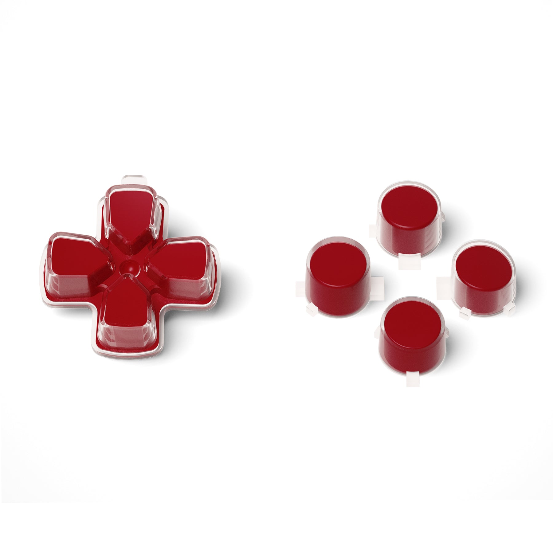 eXtremeRate Replacement No Letter Imprint Two-Tone Dpad Action Buttons for PS5 Controller - Carmine Red & Clear eXtremeRate