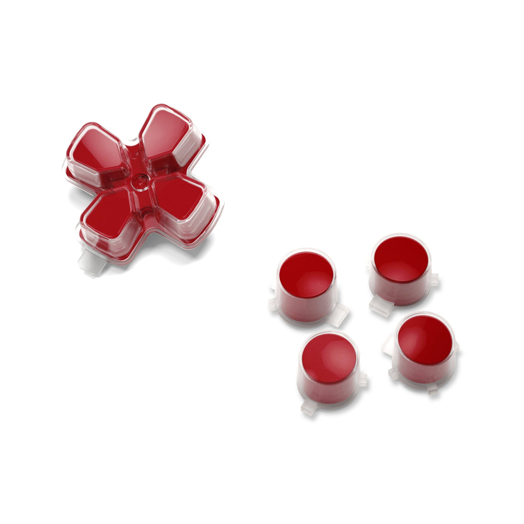 eXtremeRate Replacement No Letter Imprint Two-Tone Dpad Action Buttons for PS5 Controller - Carmine Red & Clear eXtremeRate