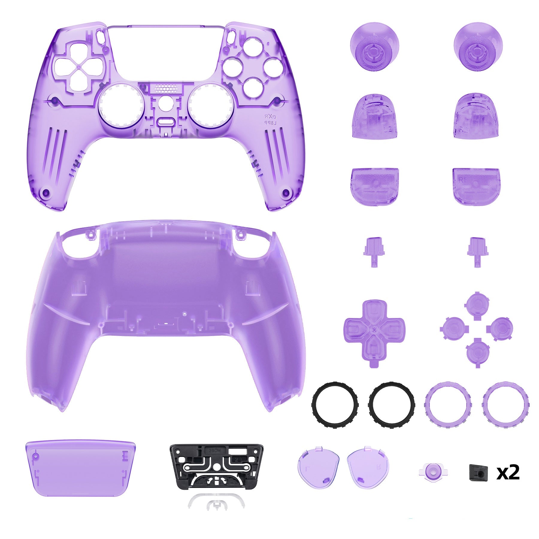 eXtremeRate LUNA Redesigned Replacement Full Set Shells with Buttons Compatible with PS5 Controller BDM-030/040/050 - Clear Atomic Purple eXtremeRate