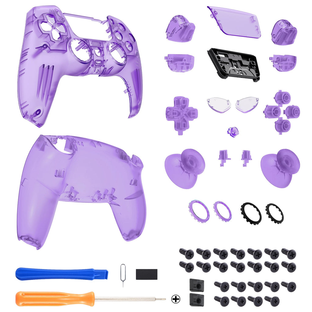 eXtremeRate LUNA Redesigned Replacement Full Set Shells with Buttons Compatible with PS5 Controller BDM-030/040/050 - Clear Atomic Purple eXtremeRate