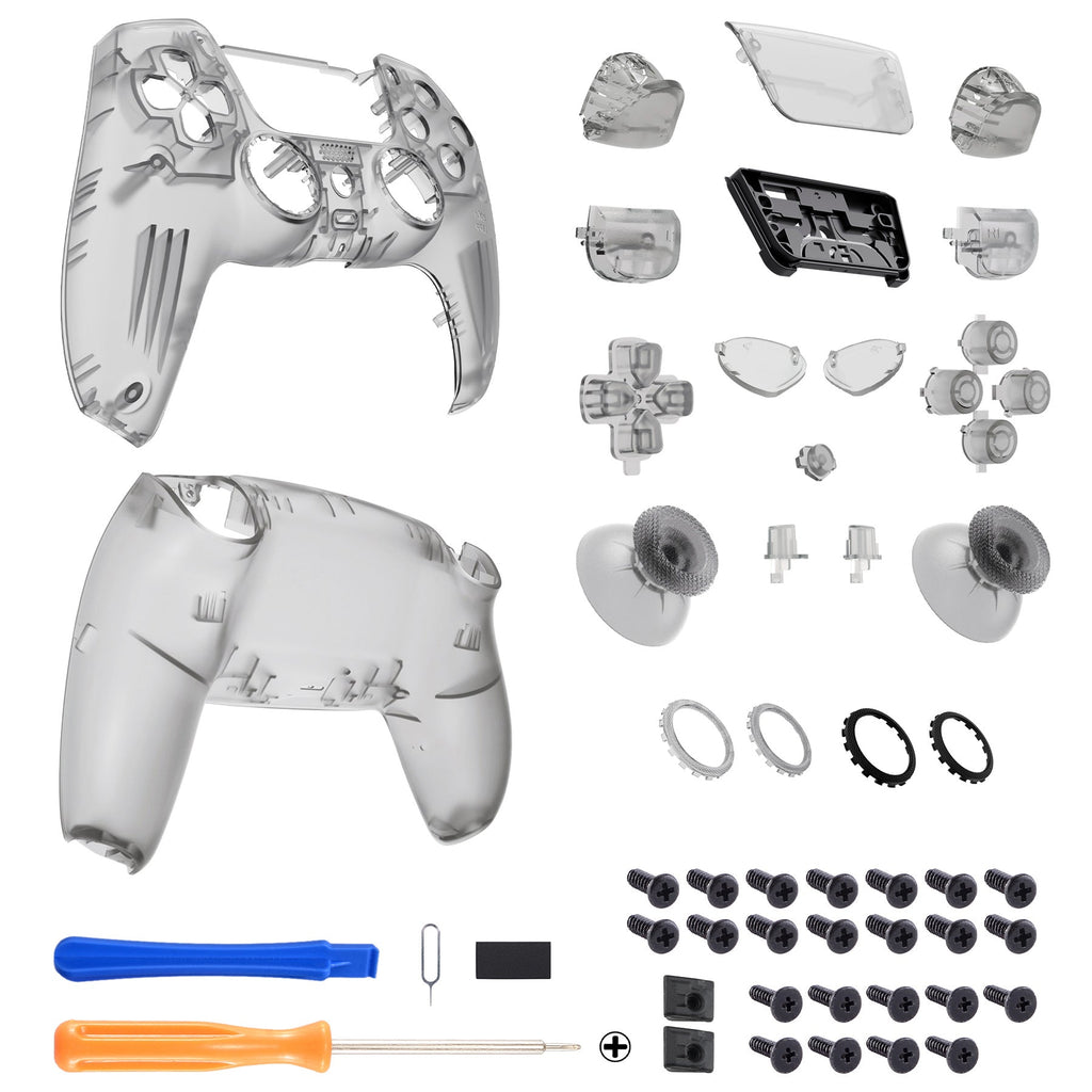 eXtremeRate LUNA Redesigned Replacement Full Set Shells with Buttons Compatible with PS5 Controller BDM-030/040/050 - Clear Black eXtremeRate