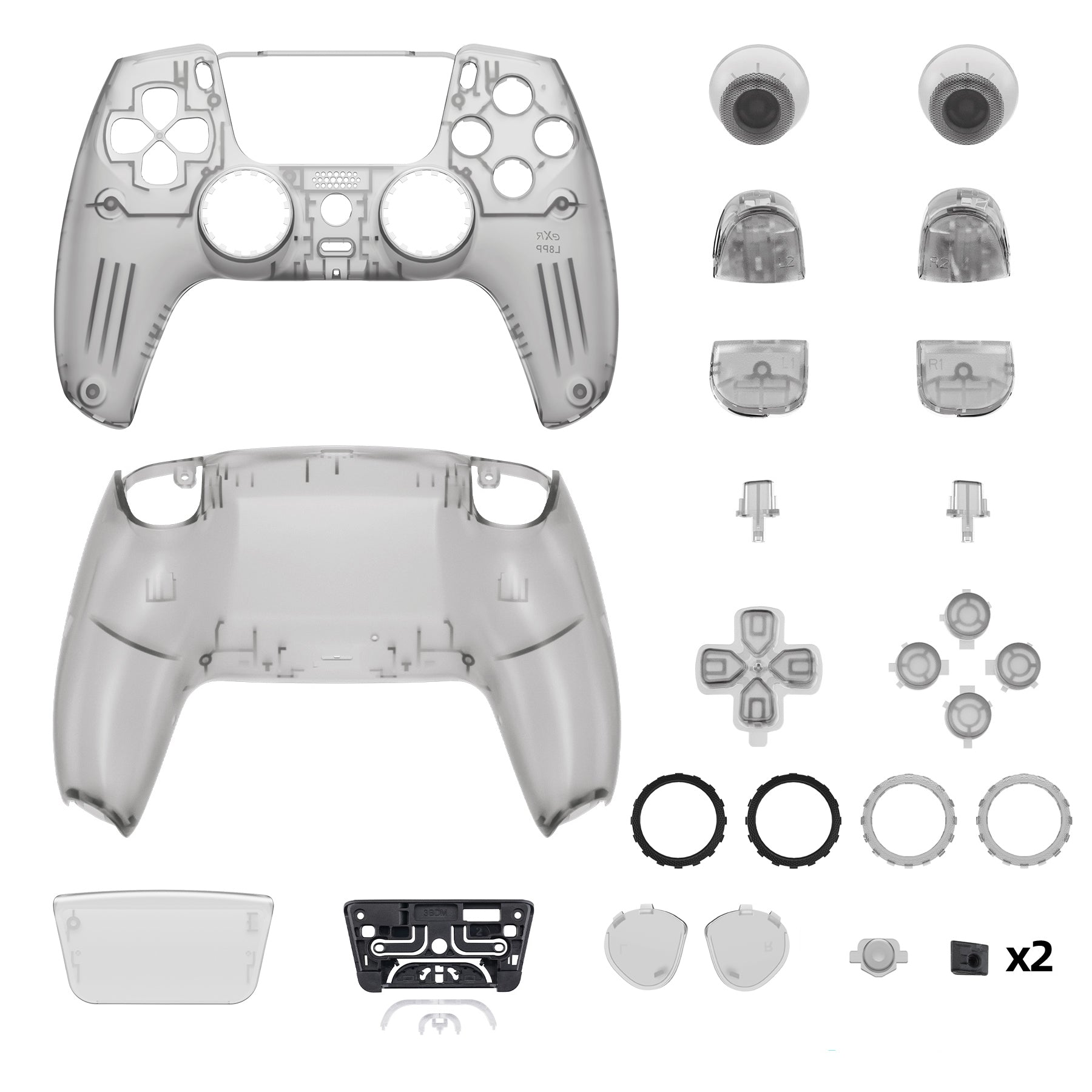 eXtremeRate LUNA Redesigned Replacement Full Set Shells with Buttons Compatible with PS5 Controller BDM-030/040/050 - Clear Black eXtremeRate