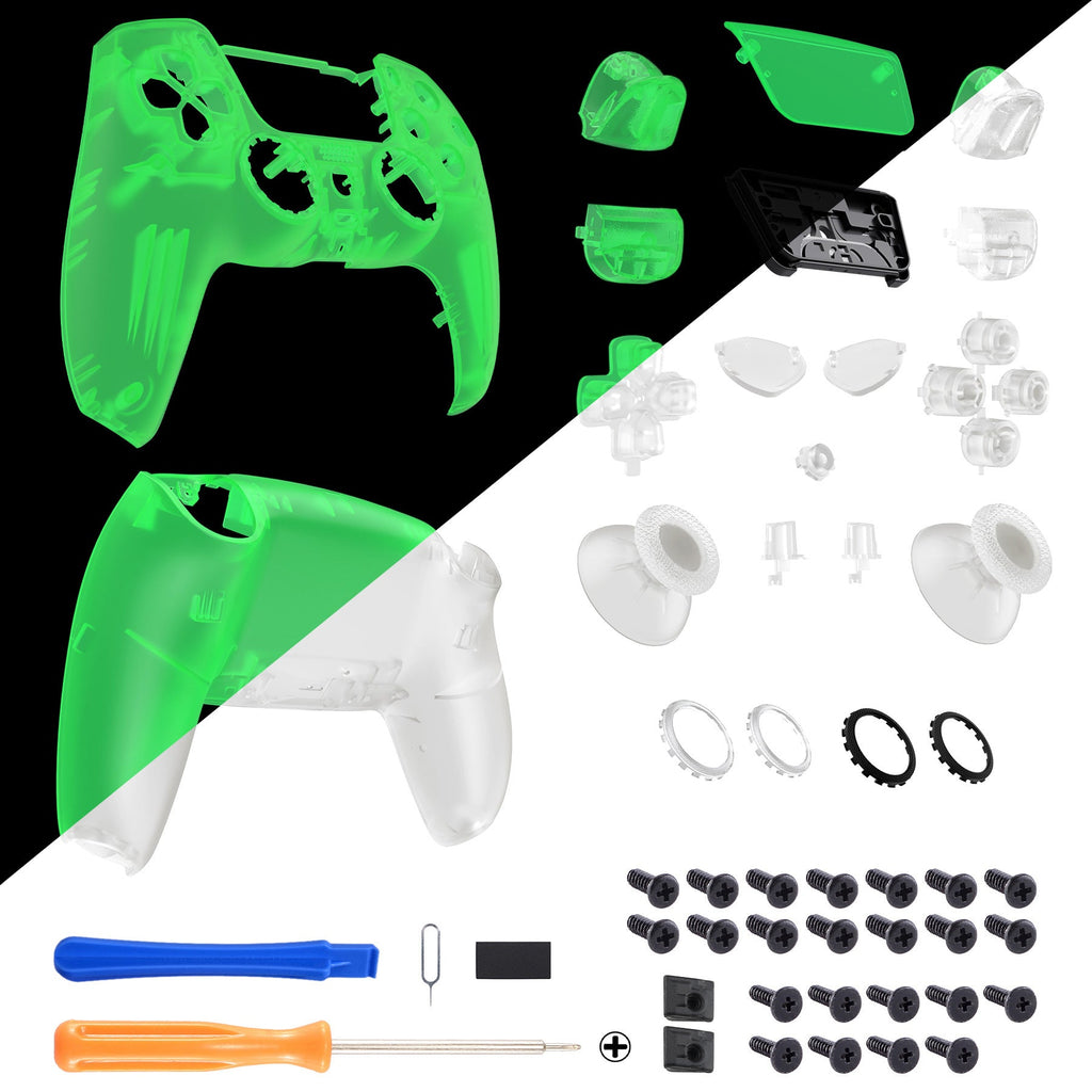 eXtremeRate LUNA Redesigned Replacement Full Set Shells with Buttons Compatible with PS5 Controller BDM-030/040/050 - Glow in Dark - Green eXtremeRate