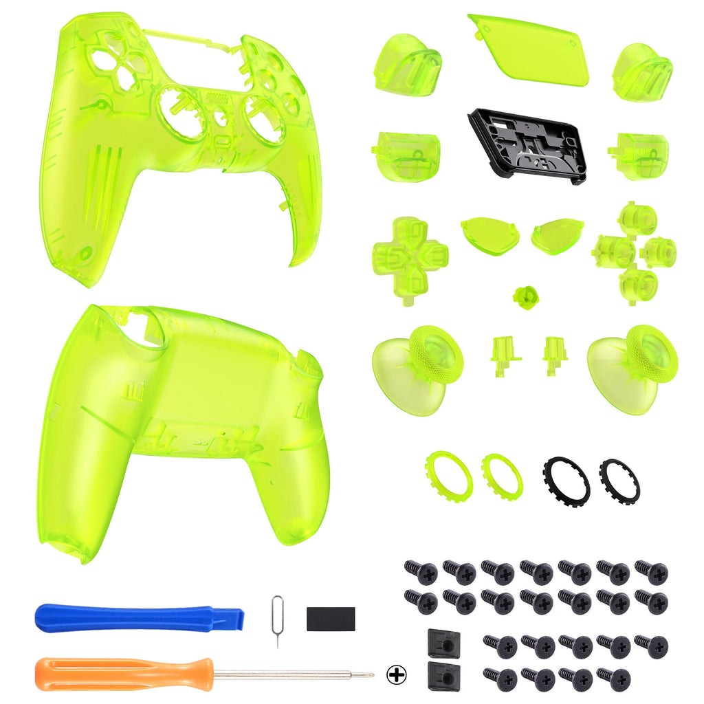 eXtremeRate LUNA Redesigned Replacement Full Set Shells with Buttons Compatible with PS5 Controller BDM-030/040/050 - Clear Lime Green eXtremeRate