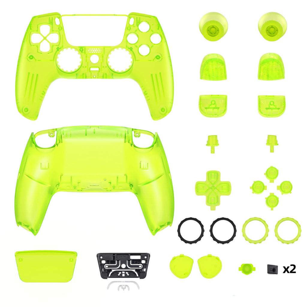 eXtremeRate LUNA Redesigned Replacement Full Set Shells with Buttons Compatible with PS5 Controller BDM-030/040/050 - Clear Lime Green eXtremeRate