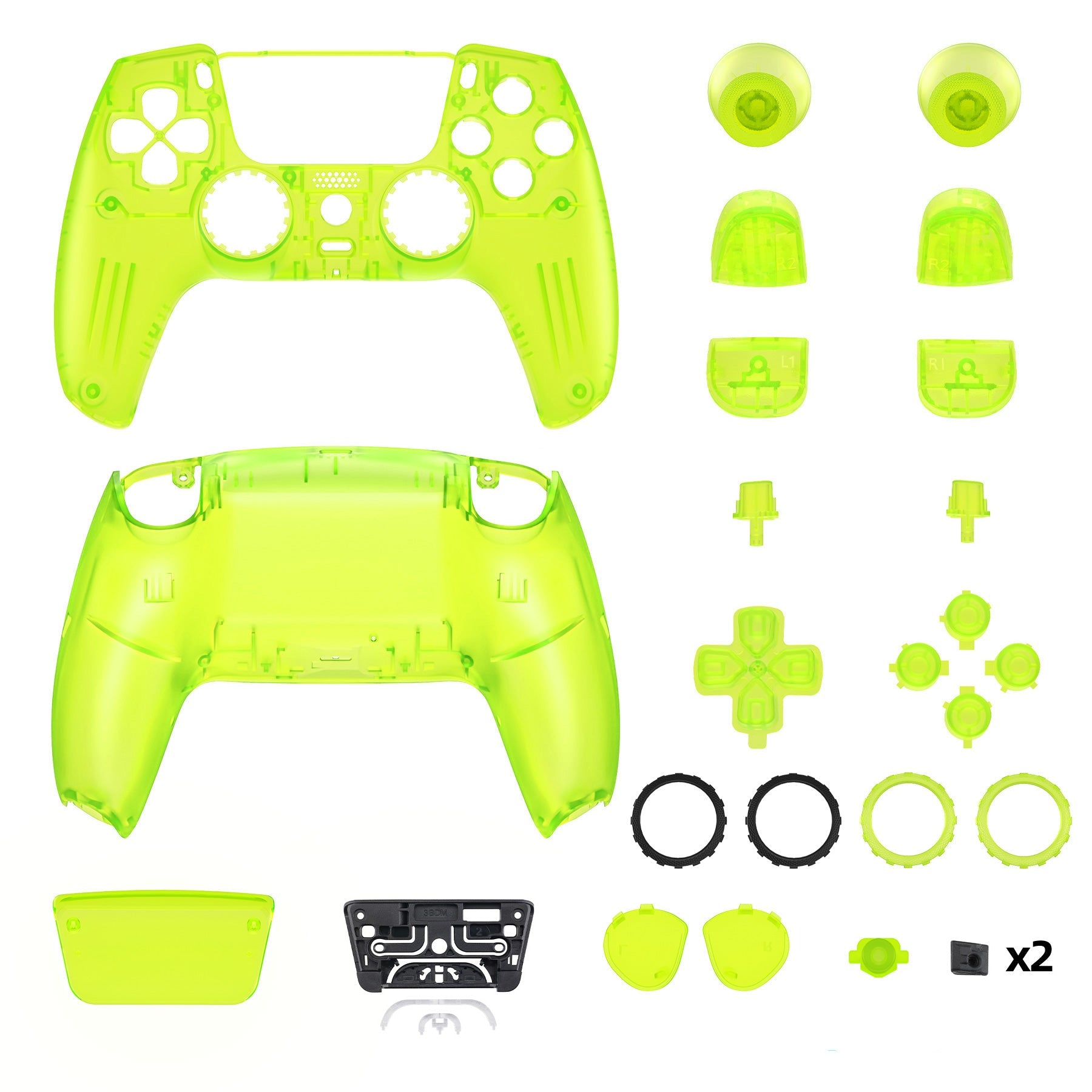 eXtremeRate LUNA Redesigned Replacement Full Set Shells with Buttons Compatible with PS5 Controller BDM-030/040/050 - Clear Lime Green eXtremeRate