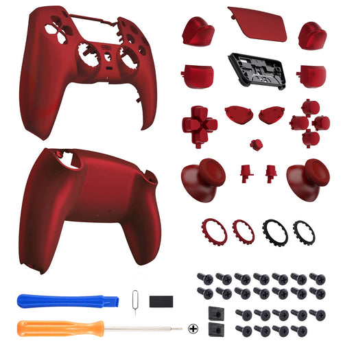 eXtremeRate LUNA Redesigned Replacement Full Set Shells with Buttons Compatible with PS5 Controller BDM-030/040/050 - Scarlet Red eXtremeRate