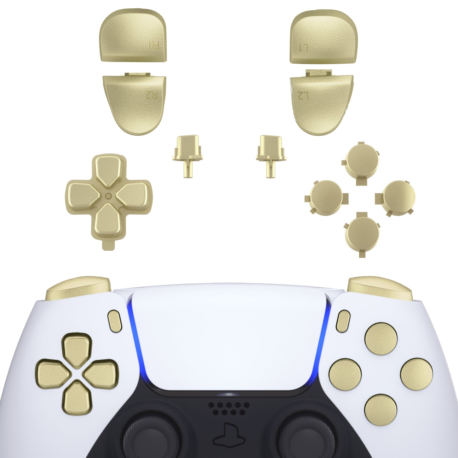 eXtremeRate Replacement Full Set Buttons Compatible with PS5 Controller BDM-030/040/050/060 - Metallic Champagne Gold eXtremeRate