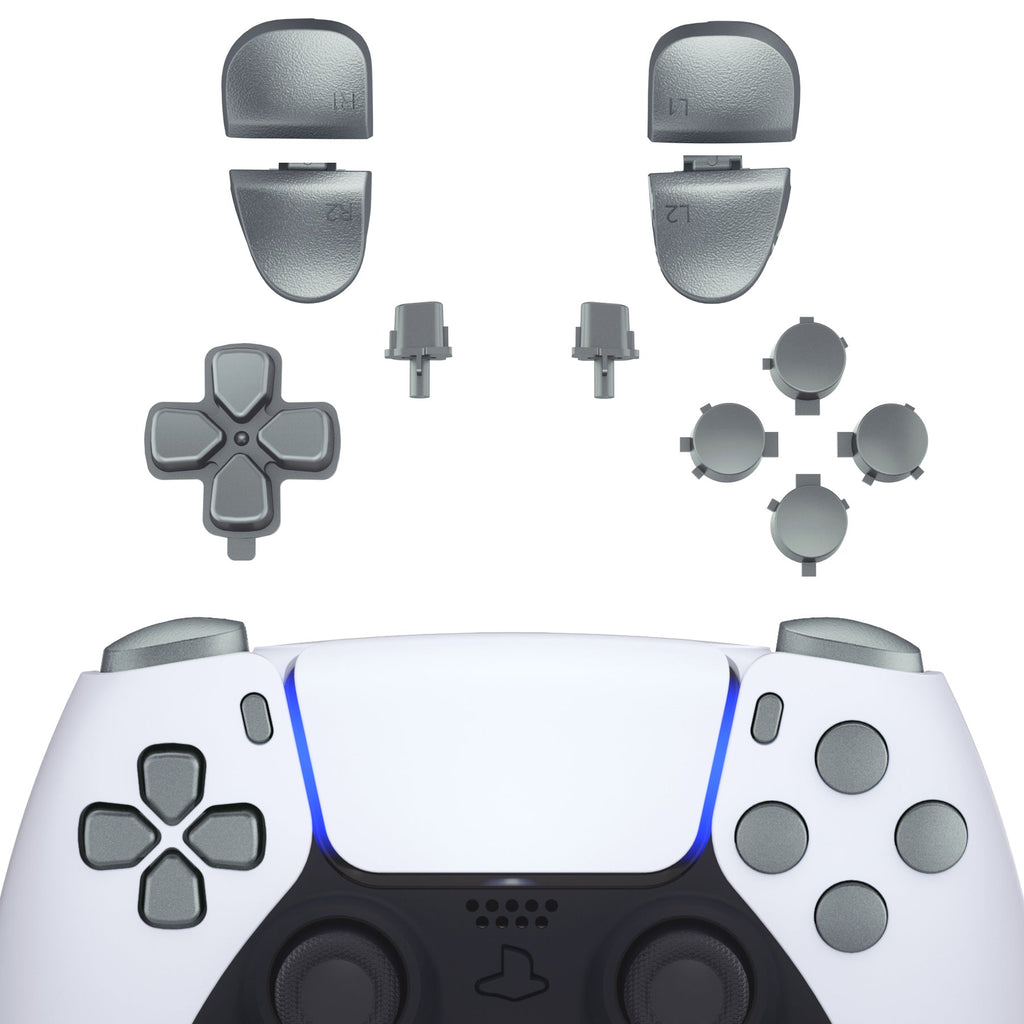 eXtremeRate Replacement Full Set Buttons Compatible with PS5 Controller BDM-030/040/050/060 - Metallic Steel Gray eXtremeRate