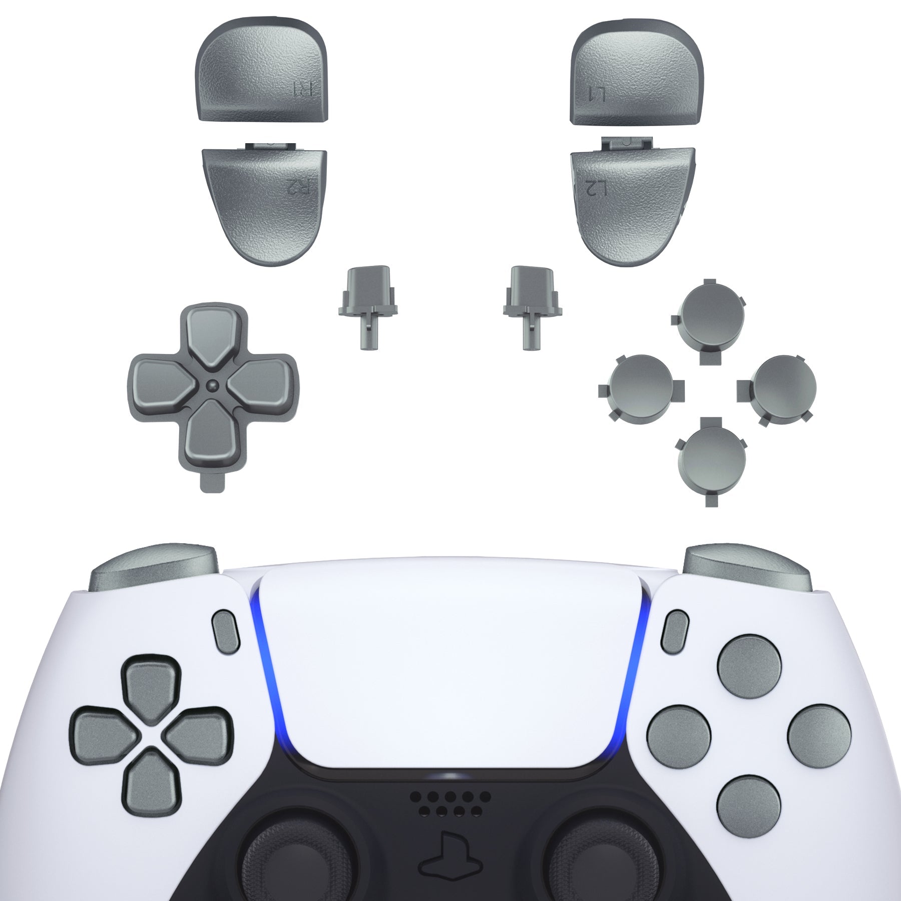 eXtremeRate Replacement Full Set Buttons Compatible with PS5 Controller BDM-030/040/050/060 - Metallic Steel Gray eXtremeRate