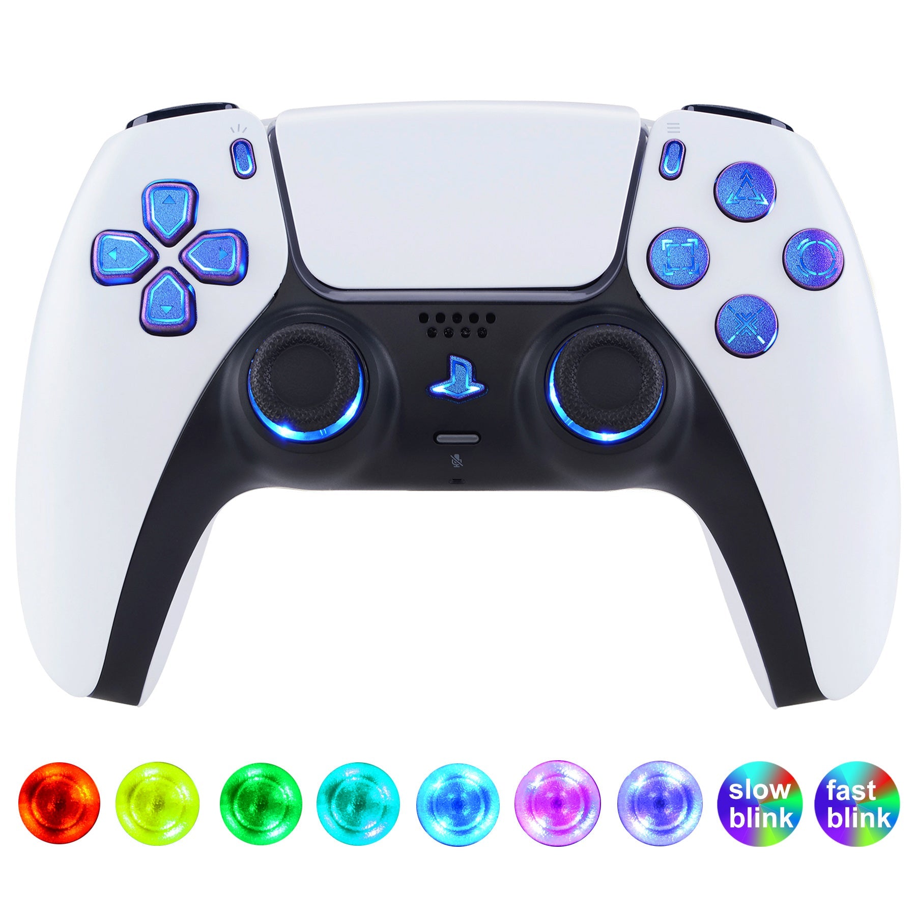 eXtremeRate Multi-Colors Luminated Buttons DTF V3 LED Kit for PS5 Controller BDM-030/040/050 - Chameleon Purple Blue eXtremeRate