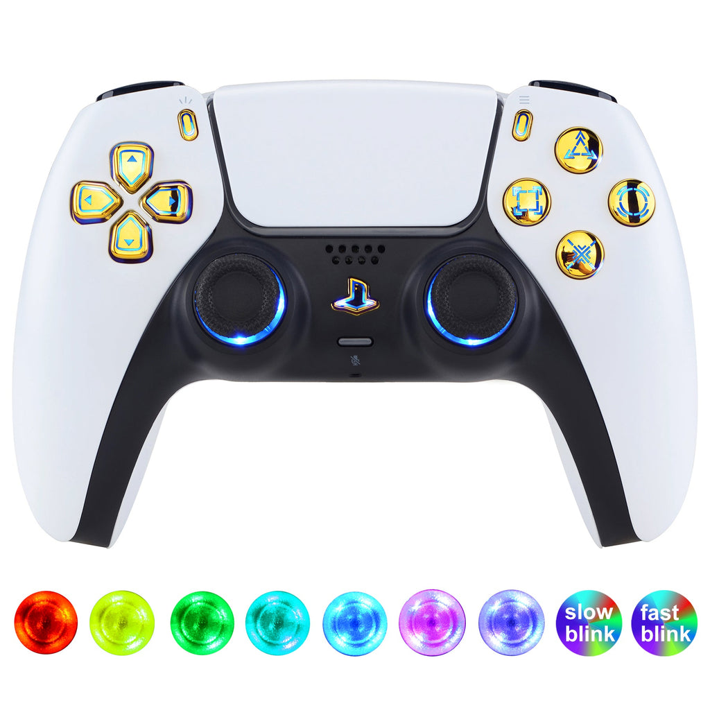 eXtremeRate Multi-Colors Luminated Buttons DTF V3 LED Kit for PS5 Controller BDM-030/040/050 - Chrome Gold eXtremeRate