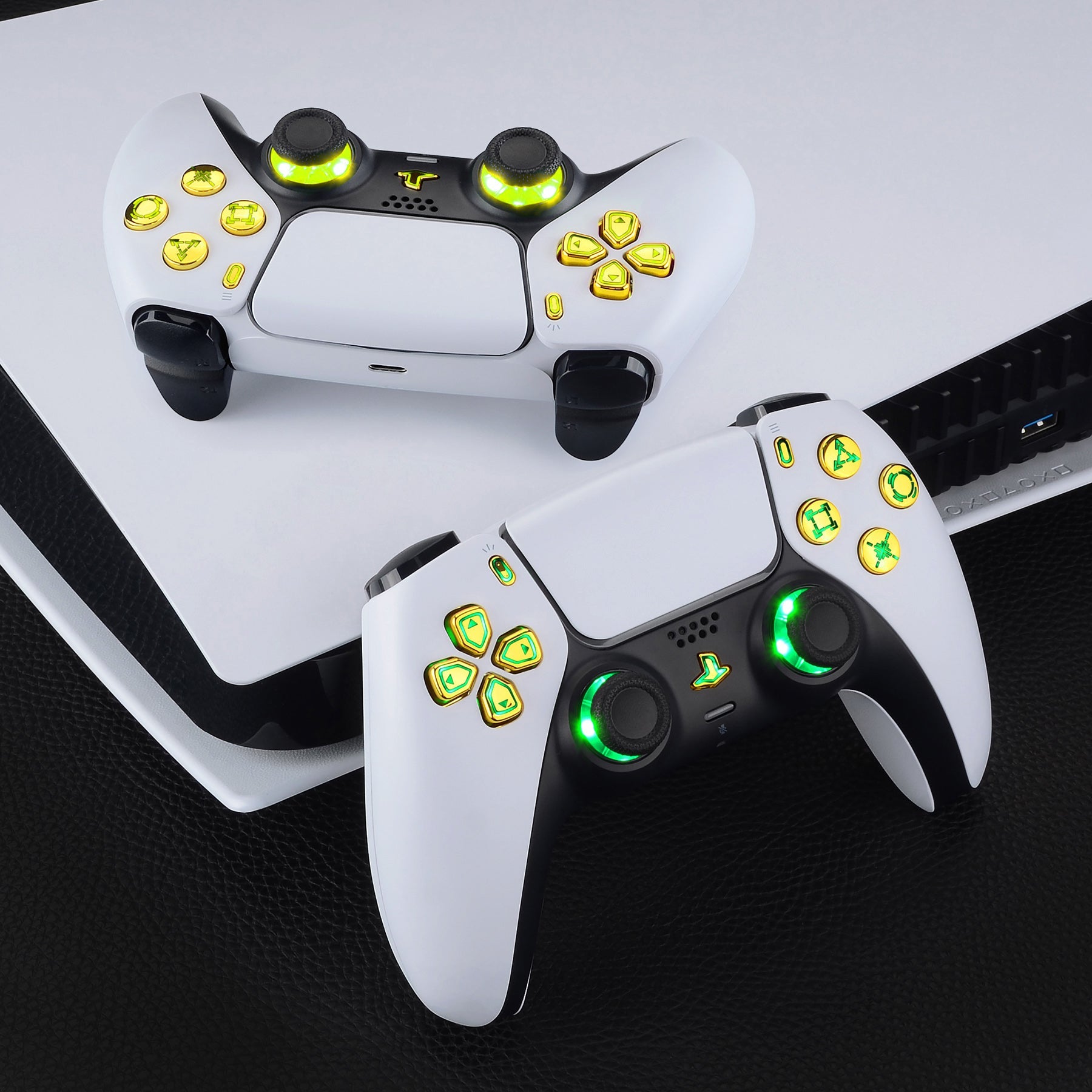 eXtremeRate Multi-Colors Luminated Buttons DTF V3 LED Kit for PS5 Controller BDM-030/040/050 - Chrome Gold eXtremeRate