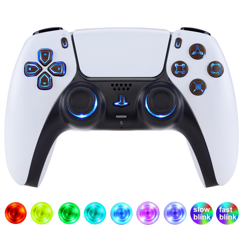 eXtremeRate Multi-Colors Luminated Buttons DTF V3 LED Kit for PS5 Controller BDM-030/040/050 - Wood Grain eXtremeRate