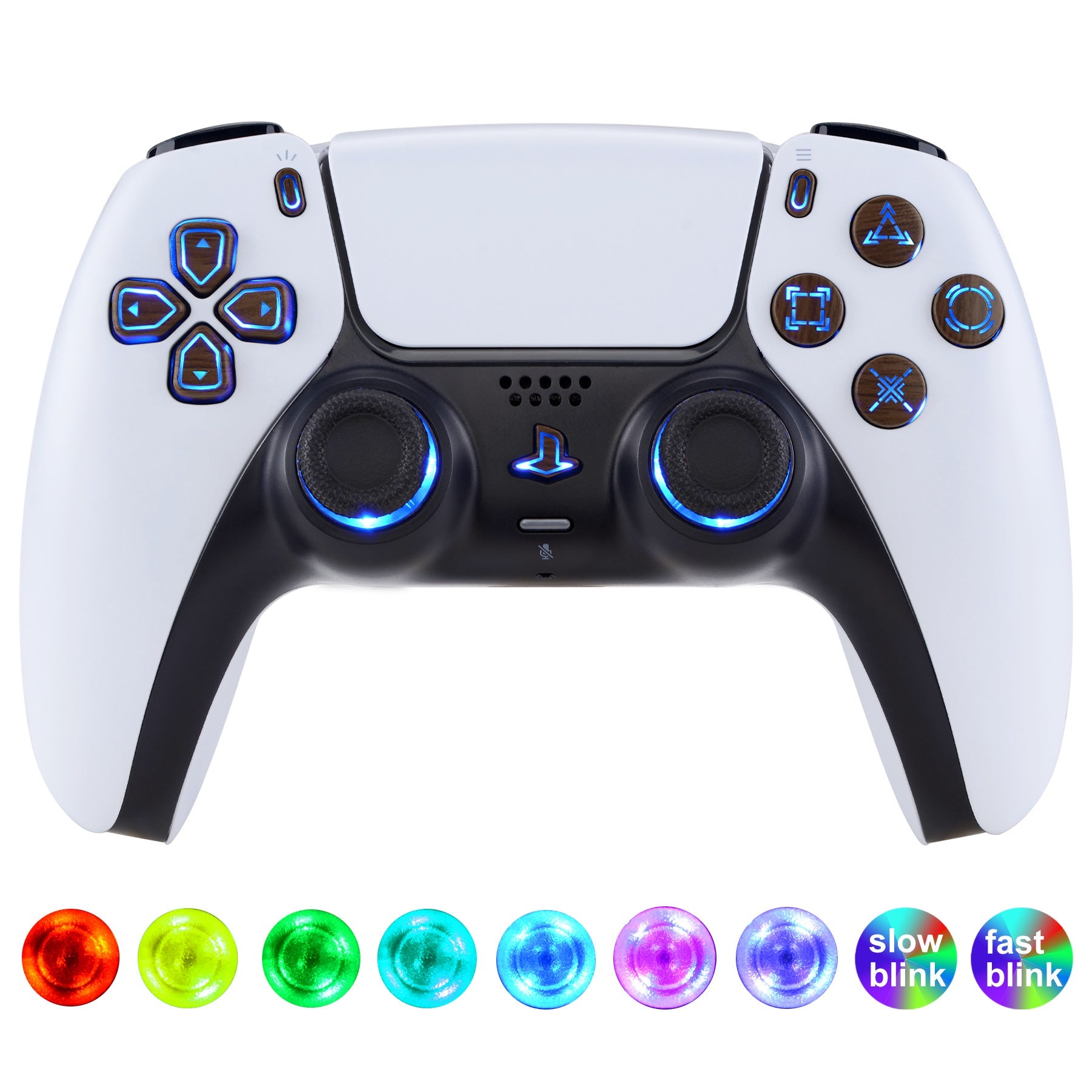 eXtremeRate Multi-Colors Luminated Buttons DTF V3 LED Kit for PS5 Controller BDM-030/040/050 - Wood Grain eXtremeRate