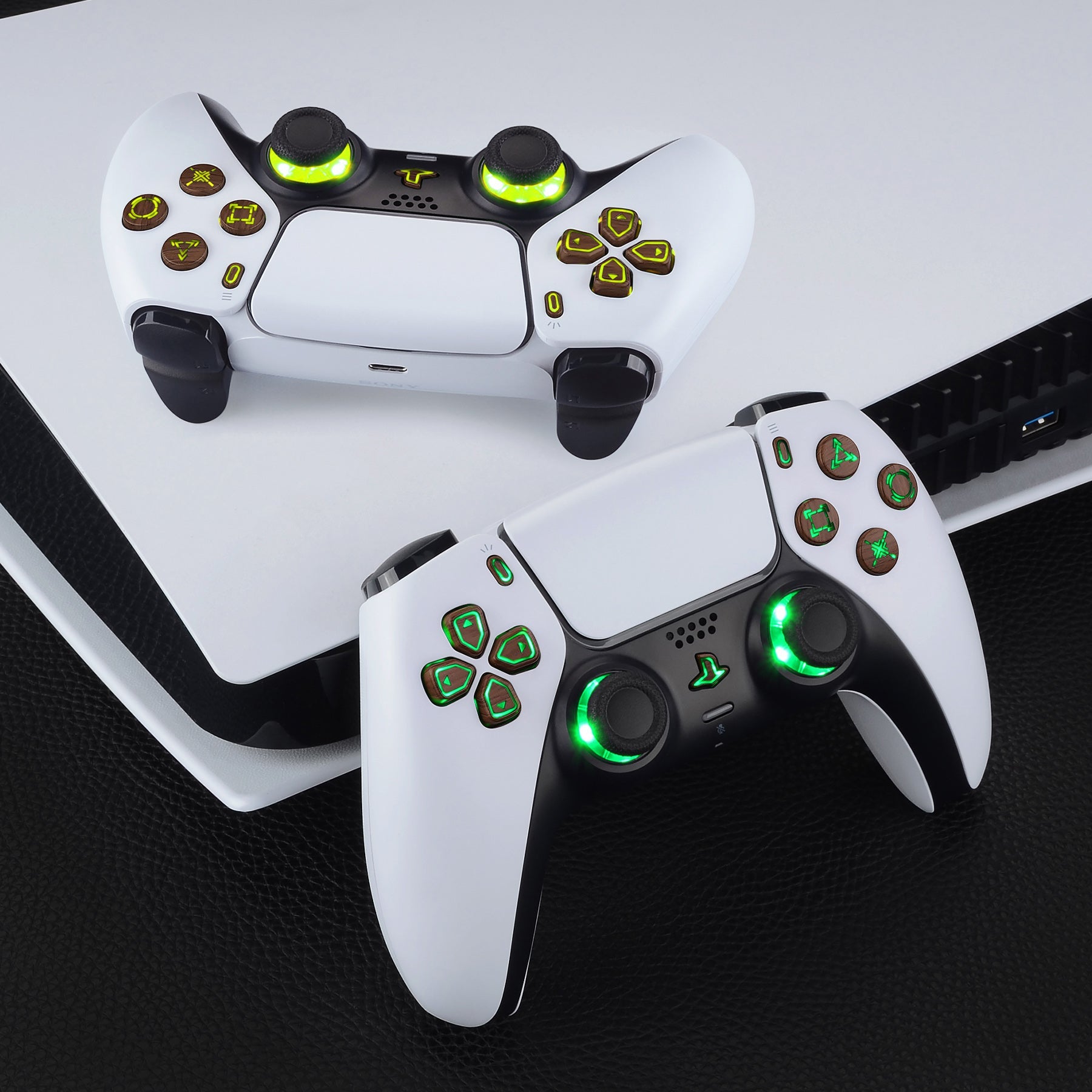 eXtremeRate Multi-Colors Luminated Buttons DTF V3 LED Kit for PS5 Controller BDM-030/040/050 - Wood Grain eXtremeRate