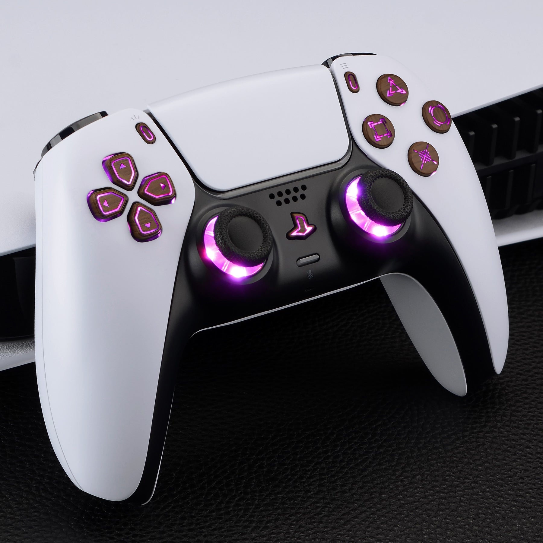 eXtremeRate Multi-Colors Luminated Buttons DTF V3 LED Kit for PS5 Controller BDM-030/040/050 - Wood Grain eXtremeRate