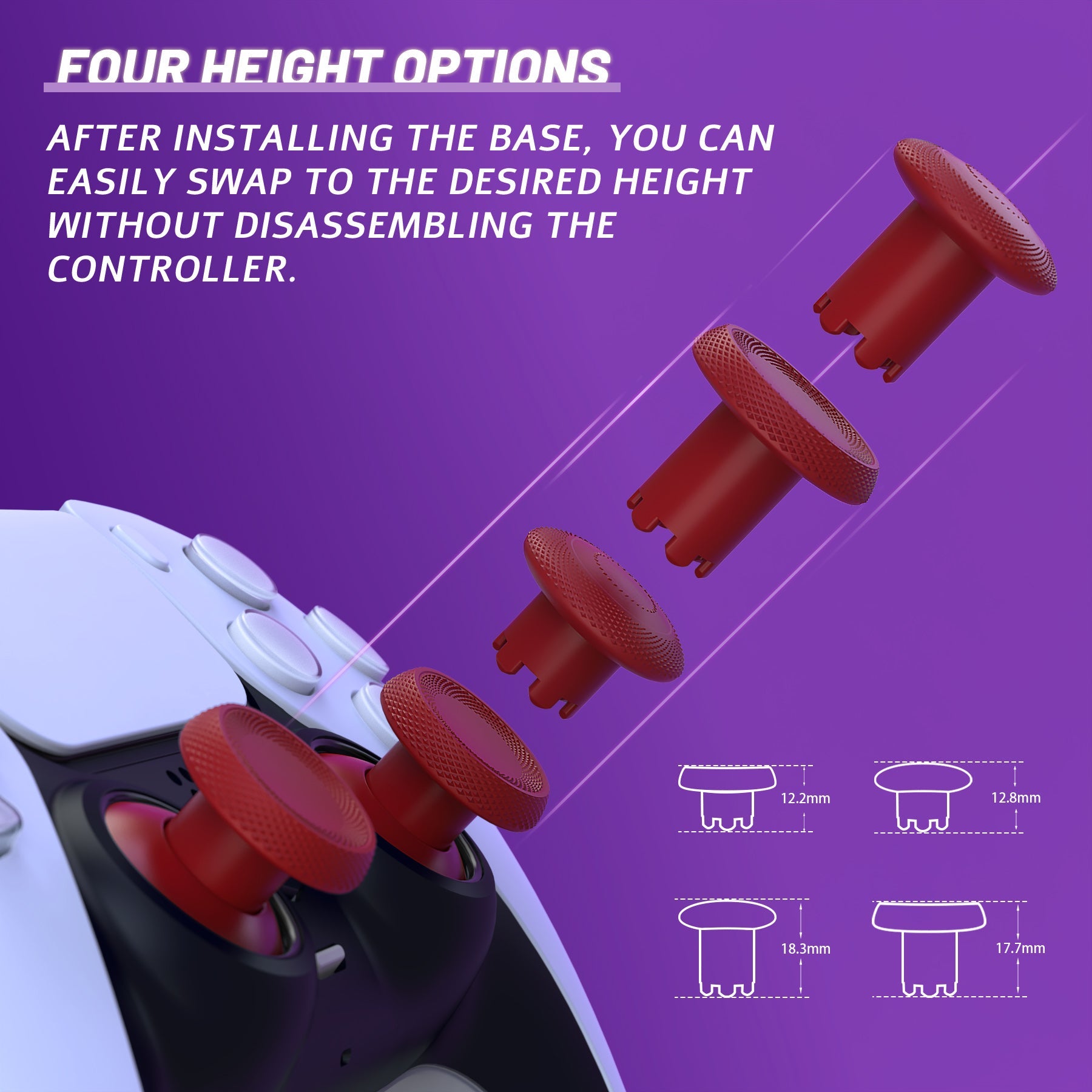 eXtremeRate ThumbsGear V3 Interchangeable Ergonomic Thumbstick for PS5 & PS4 Controller - Carmine Red eXtremeRate