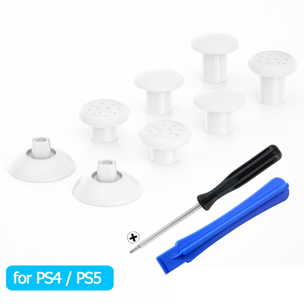eXtremeRate ThumbsGear Interchangeable Ergonomic Thumbstick with 3 Height Domed and Concave Grips Adjustable Joystick for PS5 & PS4 Controller - White eXtremeRate