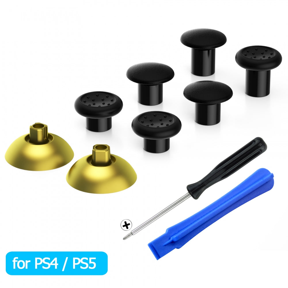 eXtremeRate ThumbsGear Interchangeable Ergonomic Thumbstick with 3 Height Domed and Concave Grips Adjustable Joystick for PS5 & PS4 Controller - Chrome Gold & Black eXtremeRate