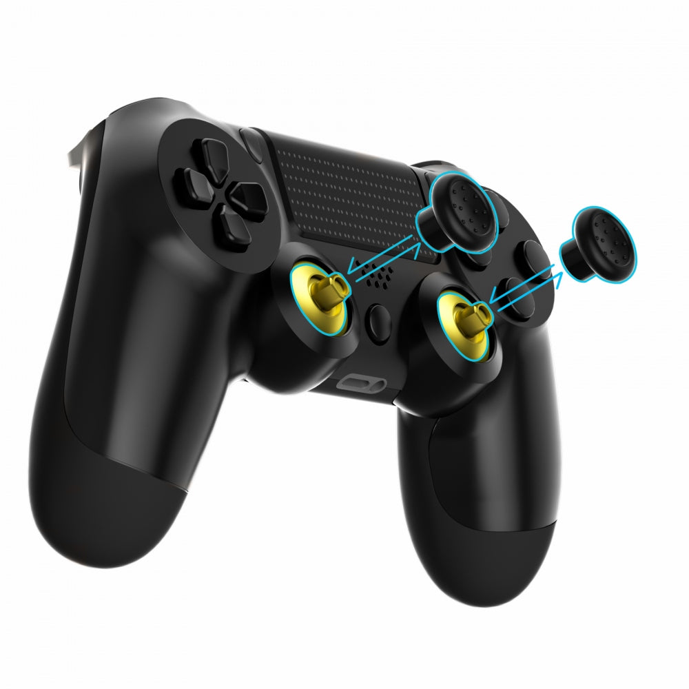 eXtremeRate ThumbsGear Interchangeable Ergonomic Thumbstick with 3 Height Domed and Concave Grips Adjustable Joystick for PS5 & PS4 Controller - Chrome Gold & Black eXtremeRate