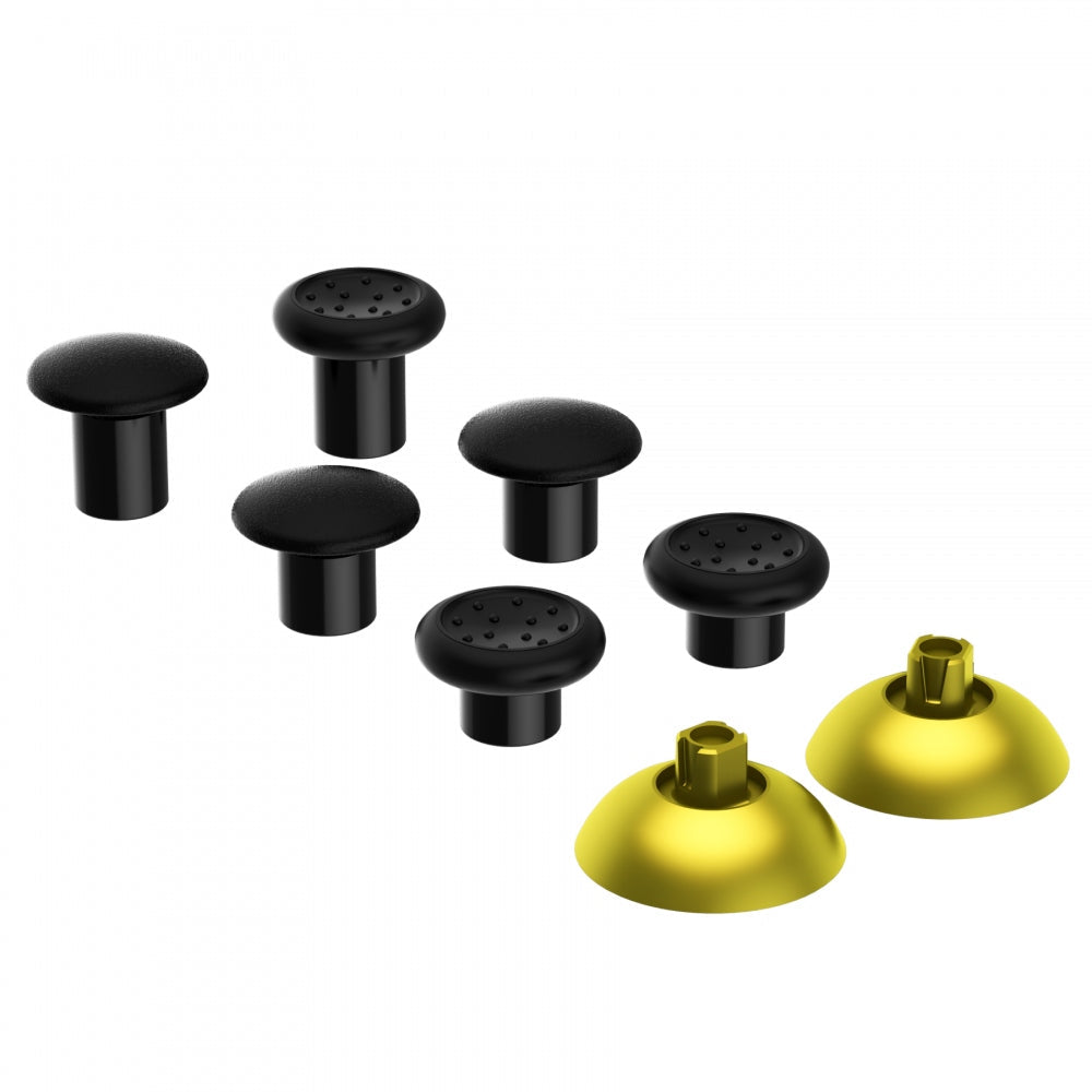 eXtremeRate ThumbsGear Interchangeable Ergonomic Thumbstick with 3 Height Domed and Concave Grips Adjustable Joystick for PS5 & PS4 Controller - Chrome Gold & Black eXtremeRate