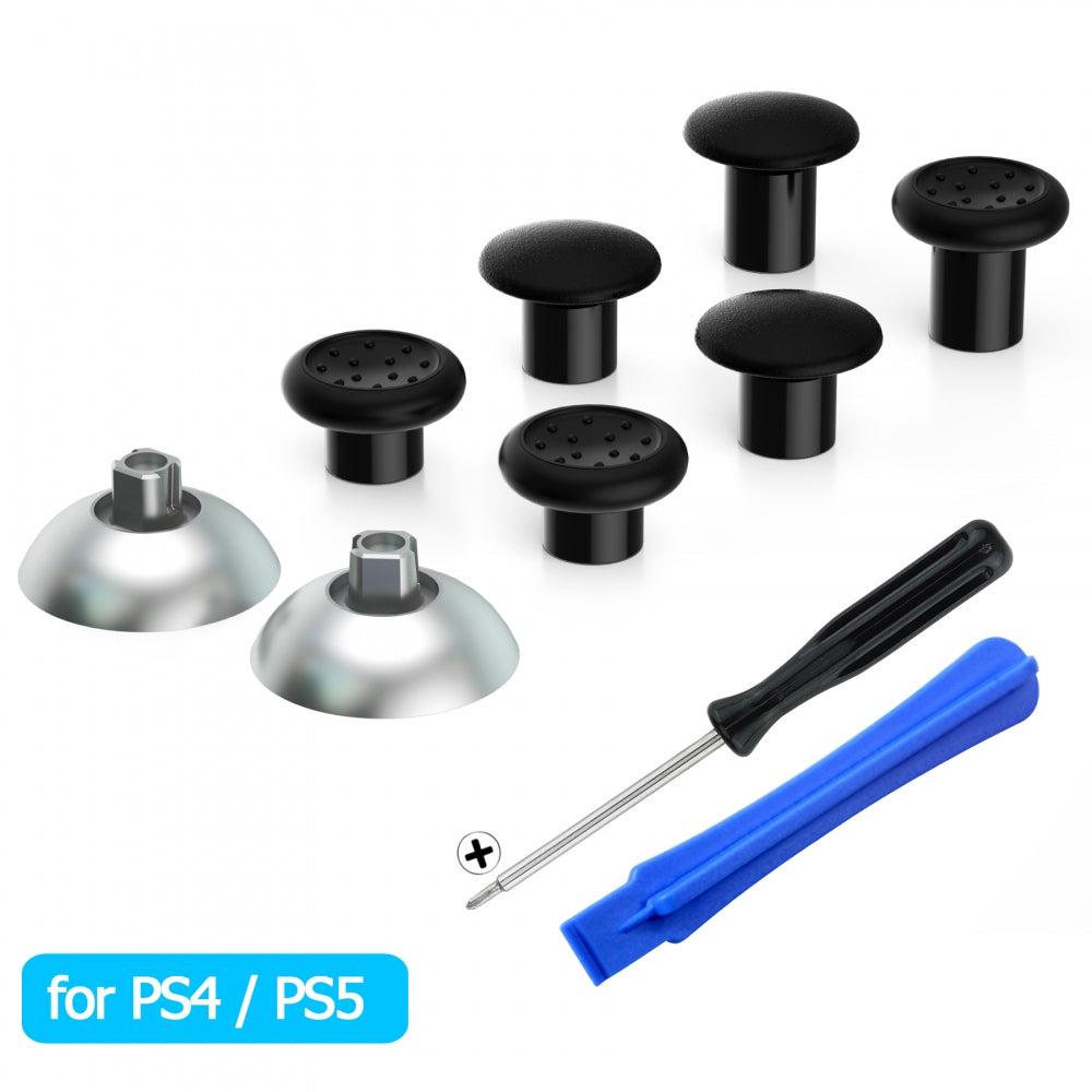eXtremeRate ThumbsGear Interchangeable Ergonomic Thumbstick with 3 Height Domed and Concave Grips Adjustable Joystick for PS5 & PS4 Controller - Chrome Silver & Black eXtremeRate
