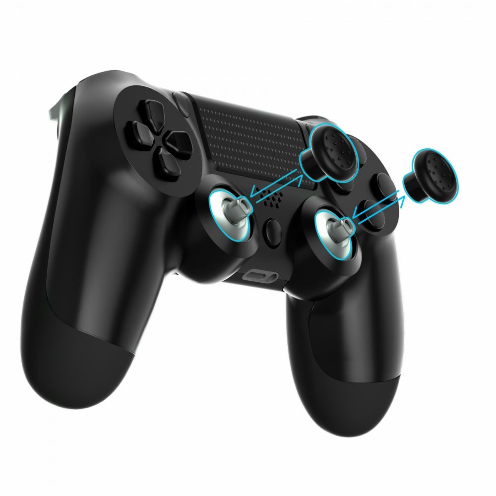 eXtremeRate ThumbsGear Interchangeable Ergonomic Thumbstick with 3 Height Domed and Concave Grips Adjustable Joystick for PS5 & PS4 Controller - Chrome Silver & Black eXtremeRate