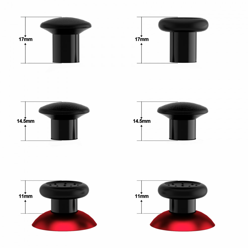 eXtremeRate ThumbsGear Interchangeable Ergonomic Thumbstick with 3 Height Domed and Concave Grips Adjustable Joystick for PS5 & PS4 Controller - Chrome Red & Black eXtremeRate