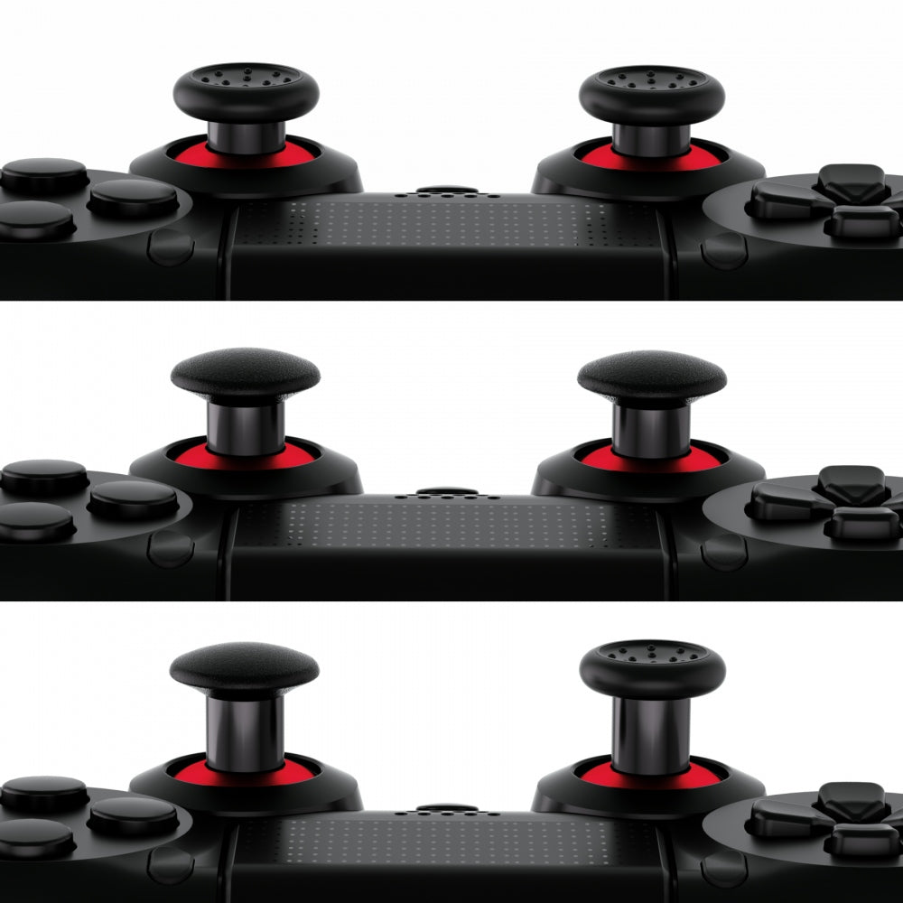 eXtremeRate ThumbsGear Interchangeable Ergonomic Thumbstick with 3 Height Domed and Concave Grips Adjustable Joystick for PS5 & PS4 Controller - Chrome Red & Black eXtremeRate