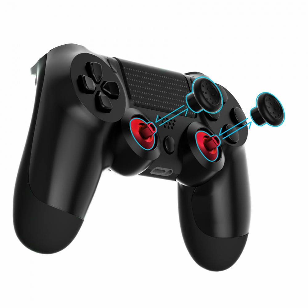 eXtremeRate ThumbsGear Interchangeable Ergonomic Thumbstick with 3 Height Domed and Concave Grips Adjustable Joystick for PS5 & PS4 Controller - Chrome Red & Black eXtremeRate