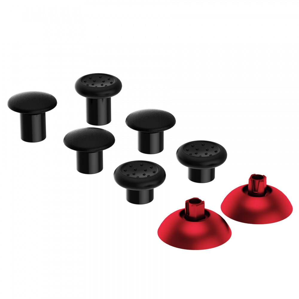 eXtremeRate ThumbsGear Interchangeable Ergonomic Thumbstick with 3 Height Domed and Concave Grips Adjustable Joystick for PS5 & PS4 Controller - Chrome Red & Black eXtremeRate