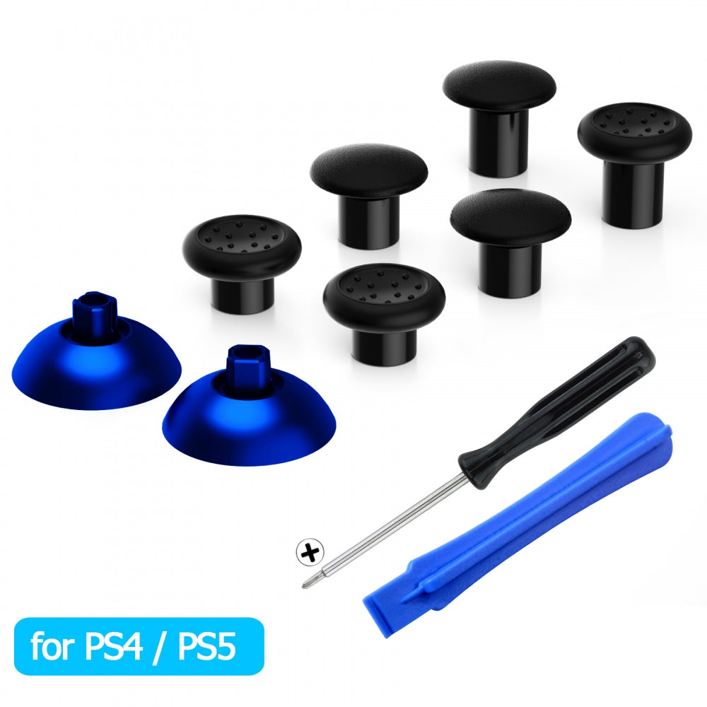 eXtremeRate ThumbsGear Interchangeable Ergonomic Thumbstick with 3 Height Domed and Concave Grips Adjustable Joystick for PS5 & PS4 Controller - Chrome Blue & Black eXtremeRate