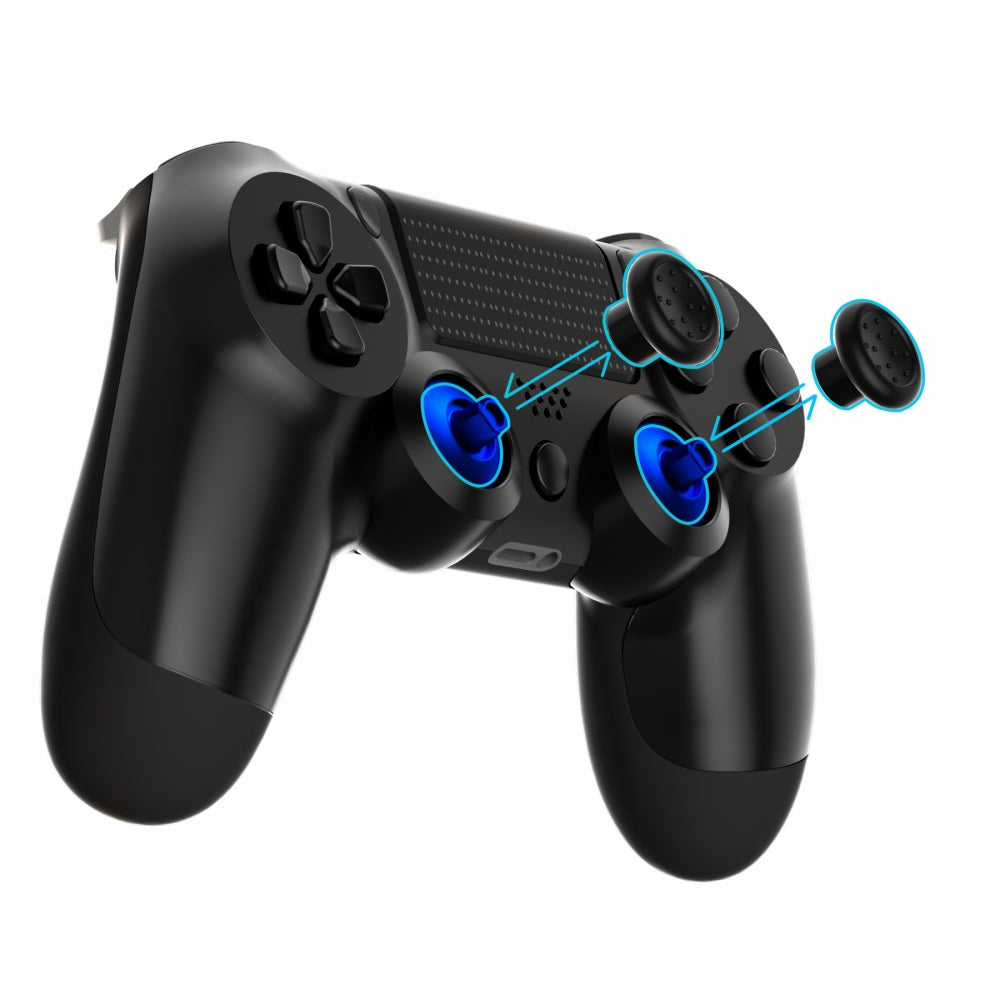 eXtremeRate ThumbsGear Interchangeable Ergonomic Thumbstick with 3 Height Domed and Concave Grips Adjustable Joystick for PS5 & PS4 Controller - Chrome Blue & Black eXtremeRate